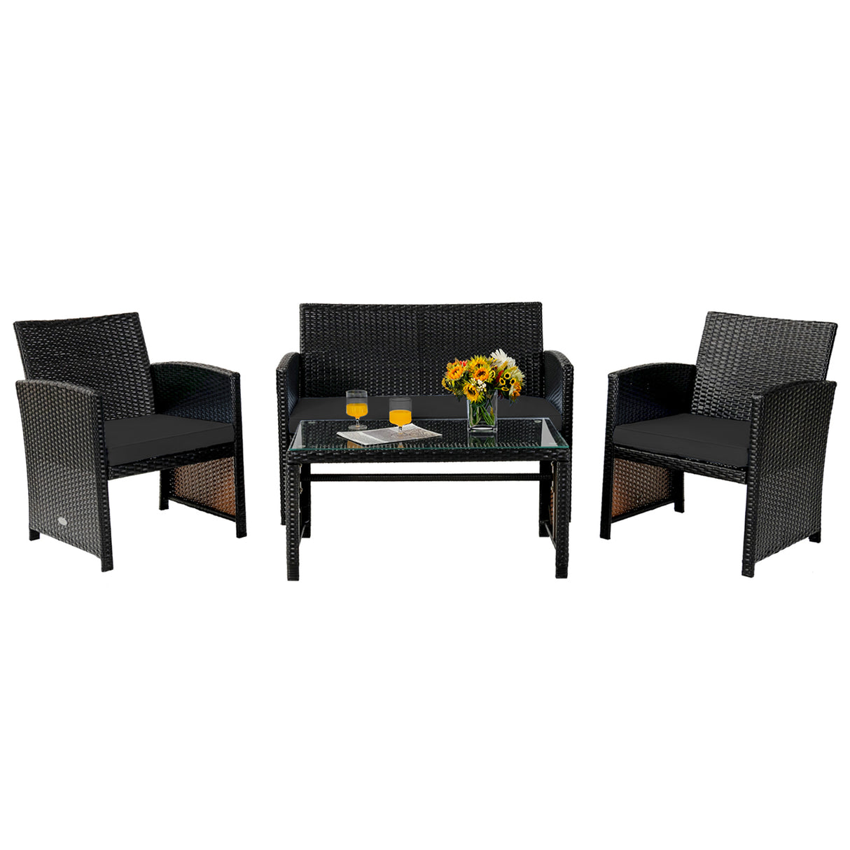 4 Pieces Patio Rattan Cushioned Furniture Set