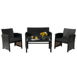 4 Pieces Patio Rattan Cushioned Furniture Set