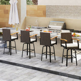 One Outdoor 360° Swivel Bar Stool with Cushion and Acacia Wood Armrests