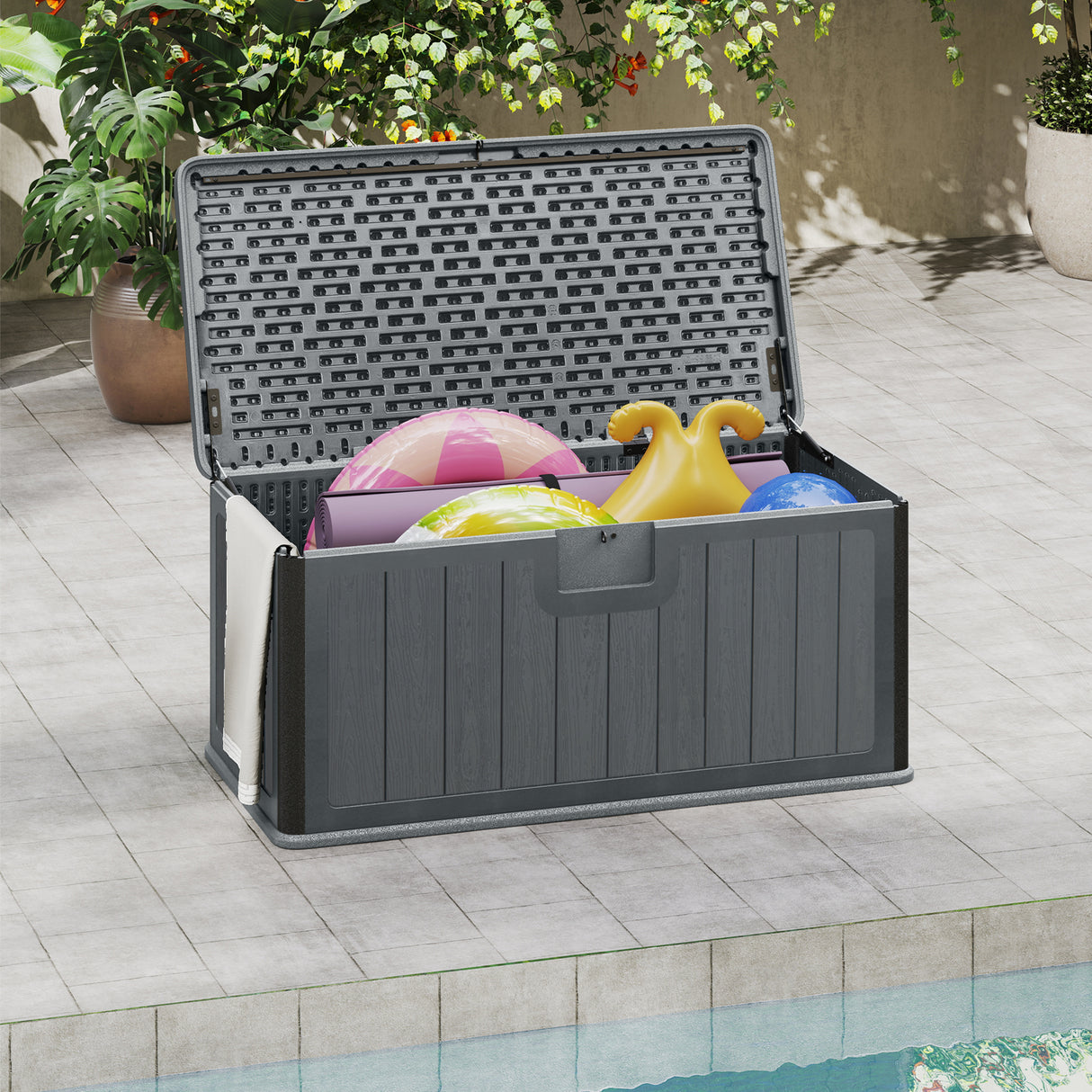 100 Gallon Large Deck Box with Lockable Lid for Patio