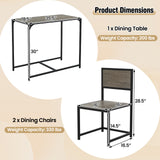 3 Pcs Dining Set Compact Table and 2 Chair with Metal Frame for for Small Space