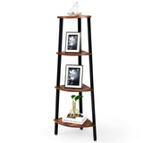 4-Tier Corner Shelf Metal Storage Rack Domestic Bookcase-Black