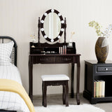Makeup Dressing Table with Touch Switch Lighted Mirror and Cushioned Stool