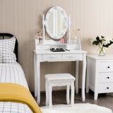 Makeup Dressing Table with Touch Switch Lighted Mirror and Cushioned Stool