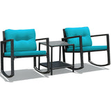 3 Pcs Wicker Rocking Bistro Set with Glass Coffee Table and Storage Shelf