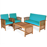4 Pieces Patio Solid Wood Furniture Set