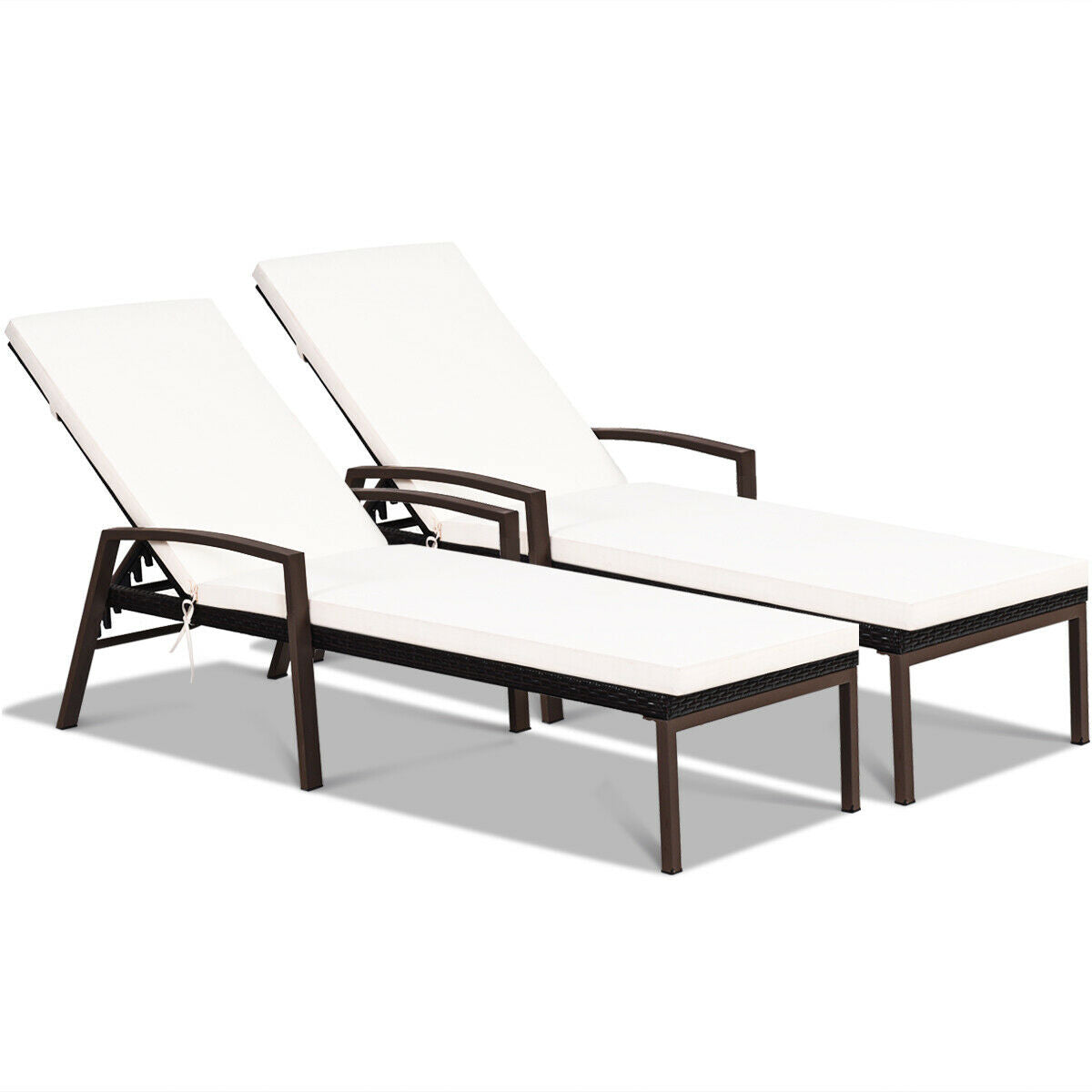 2 Pieces Patio Rattan Adjustable Back Lounge Chair with Armrest and Removable Cushions