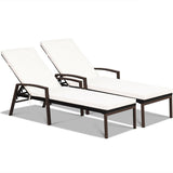 2 Pieces Patio Rattan Adjustable Back Lounge Chair with Armrest and Removable Cushions