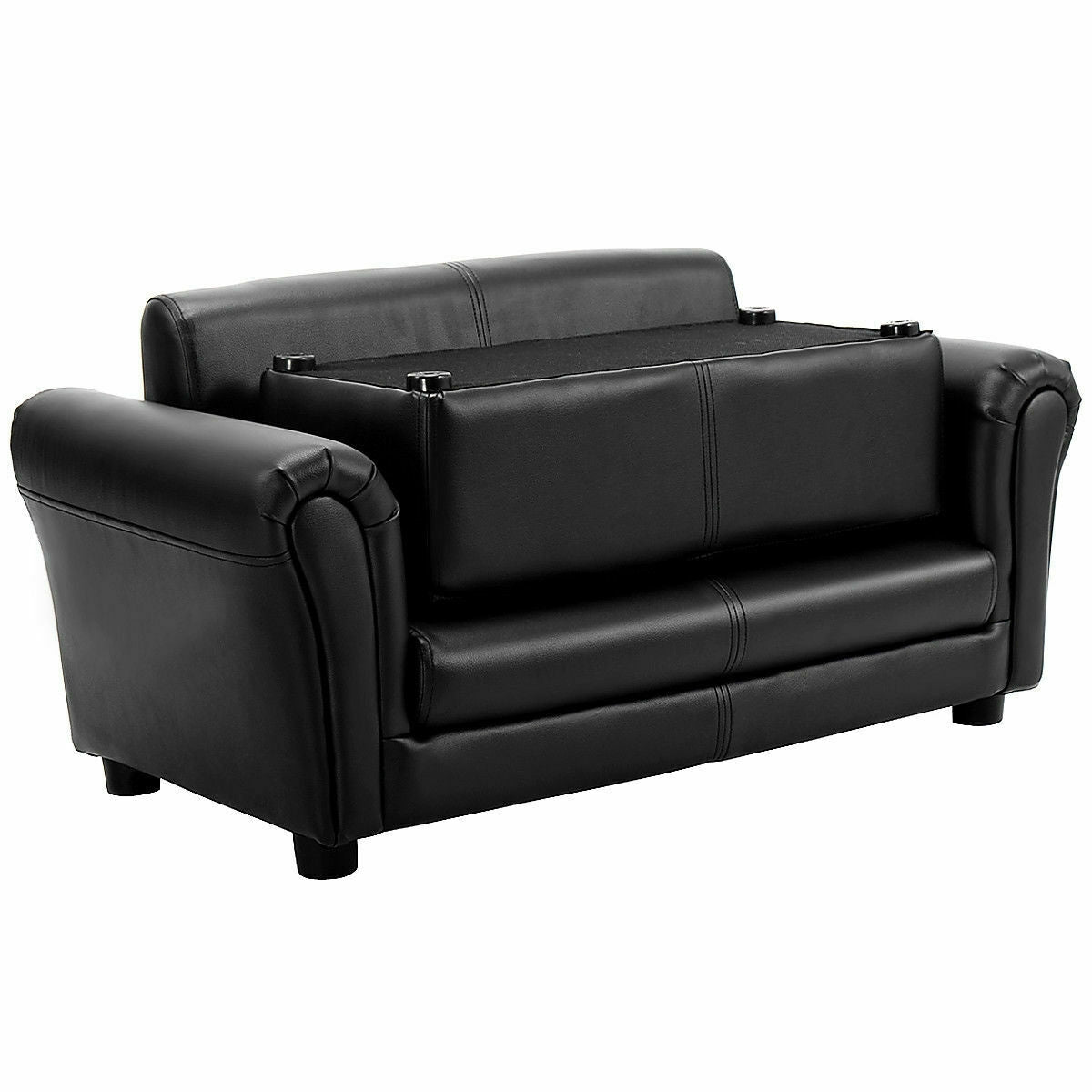 Black/White Kids Double Sofa with Ottoman