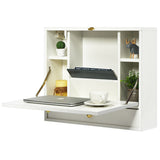 Wall Mounted Folding Laptop Desk Hideaway Organizer Storage-White