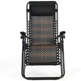 Folding Rattan Zero Gravity Lounge Chair with Removable Head Pillow