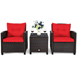 3 Pcs Patio Rattan Furniture Set Cushioned Conversation Set Coffee Table