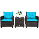 3 Pcs Patio Rattan Furniture Set Cushioned Conversation Set Coffee Table