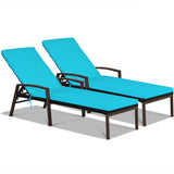 2 Pieces Patio Rattan Adjustable Back Lounge Chair with Armrest and Removable Cushions