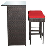 3-piece Rattan Wicker Bar Table Stools Dining Set Cushioned Chairs