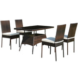 5 Pieces Rattan Dining Set Glass Table High Back Chair
