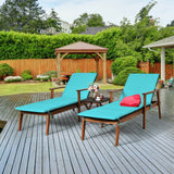3 Pieces Portable Patio Cushioned Rattan Lounge Chair Set with Folding Table