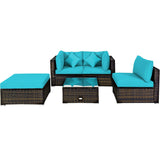 5 Pieces Outdoor Patio Rattan Furniture Set With Cushions