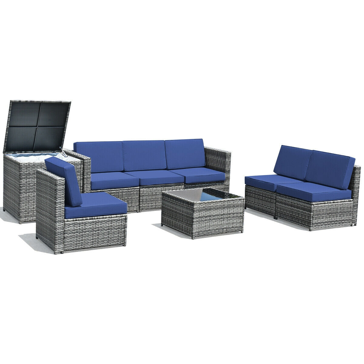 8 Piece Wicker Sofa Rattan Dinning Set Patio Furniture with Storage Table