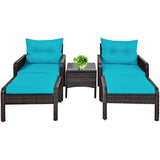 5 Pieces Patio Rattan Sofa Ottoman Furniture Set with Cushions