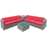 8 Piece Wicker Sofa Rattan Dinning Set Patio Furniture with Storage Table