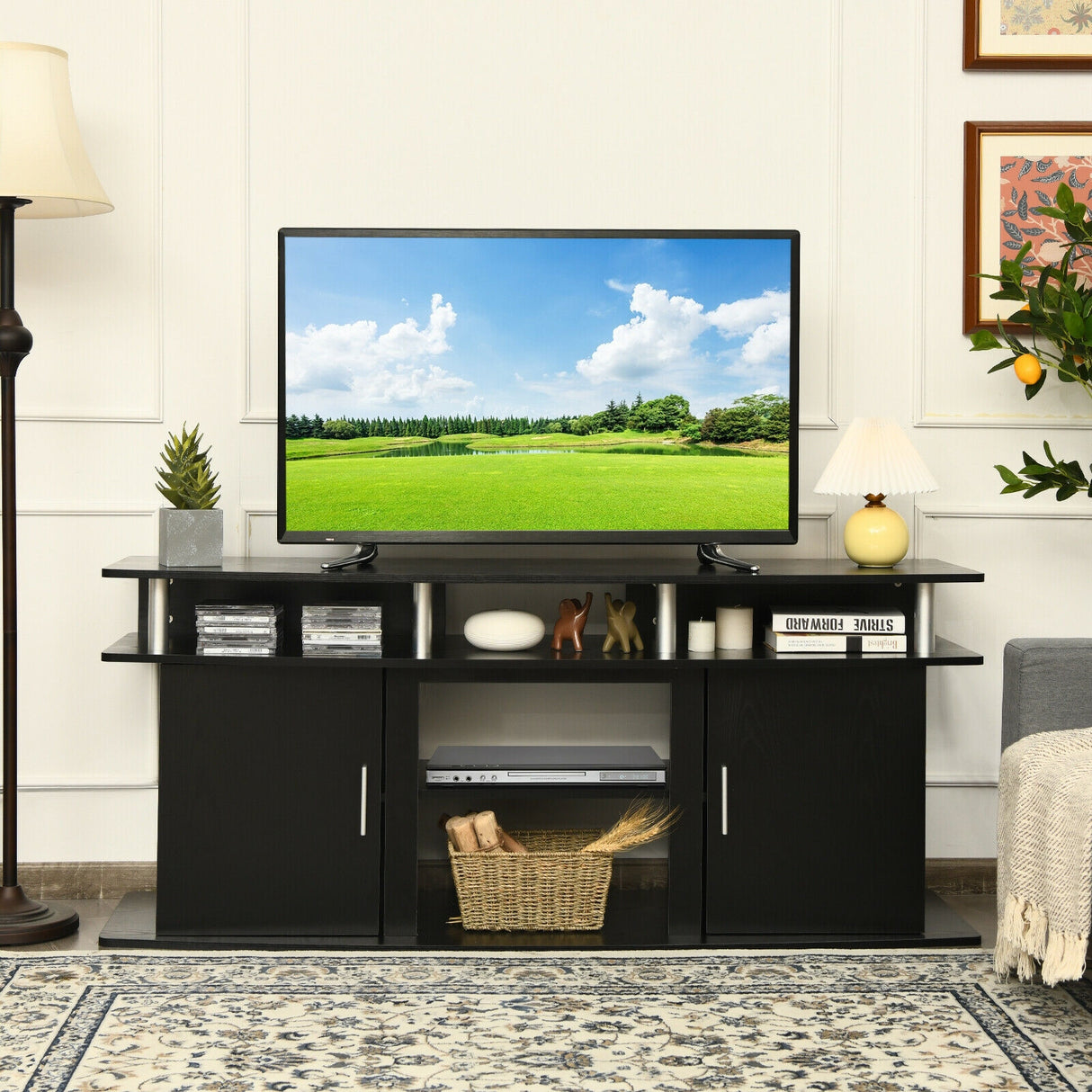 63 Inch TV Entertainment Console Center with 2 Cabinets