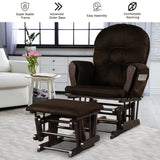 Wood Glider and Ottoman Set with Padded Armrests and Detachable Cushion