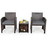 3 Pieces PE Rattan Wicker Furniture Set with Cushion Sofa Coffee Table for Garden