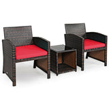 3 Pieces PE Rattan Wicker Furniture Set with Cushion Sofa Coffee Table for Garden