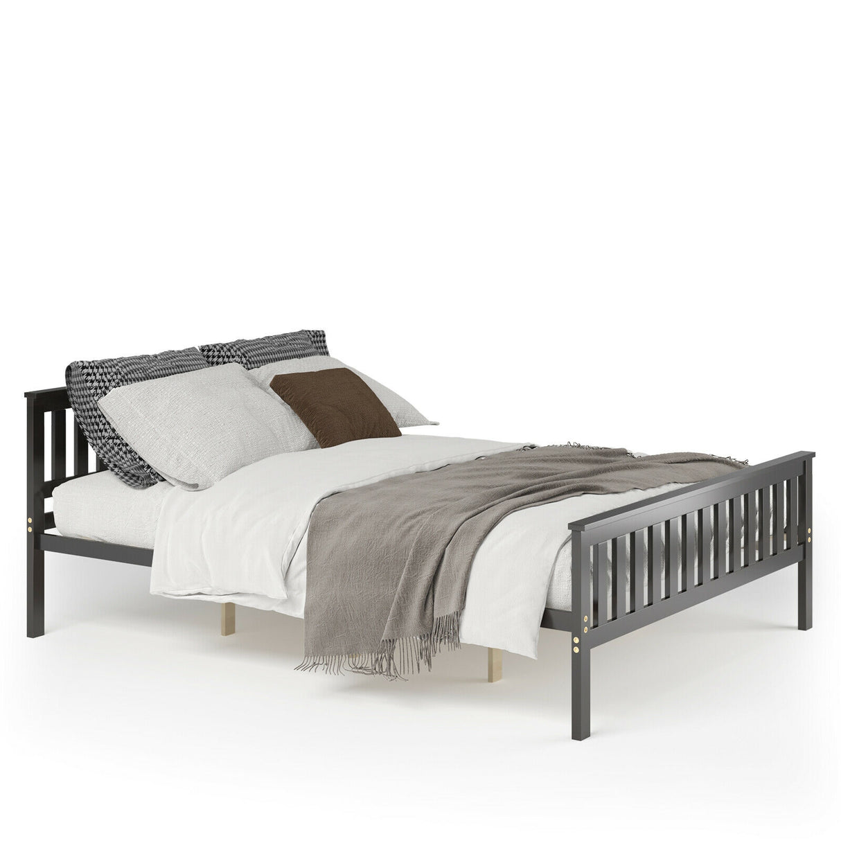 Full Size Wood Platform Bed with Headboard