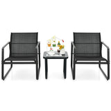 3 Pieces Patio Bistro Furniture Set with Glass Top Table Garden Deck-Black