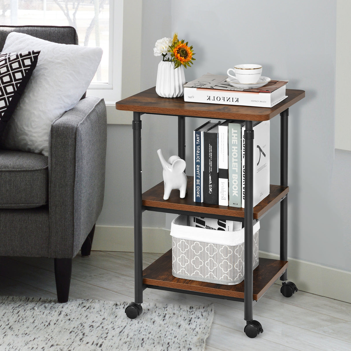 3-tier Adjustable Printer Stand with 360Â° Swivel Casters