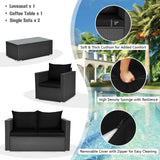 4 Pieces Patio Rattan Conversation Set with Cushions and Coffee Table