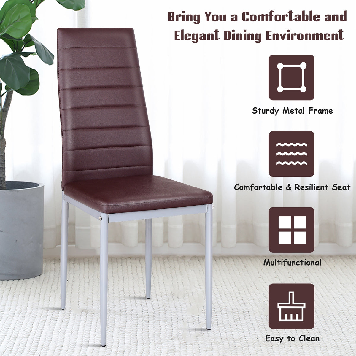 4 pcs PVC Leather Dining Side Chairs Elegant Design