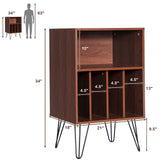 Freestanding Record Player Stand Storage Cabinet with Metal Legs