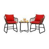 3 Pieces Patio Rattan Bistro Set Cushioned Chair Glass Table Deck