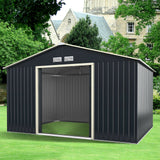 11 x 8 Feet Metal Storage Shed for Garden and Tools with 2 Lockable Sliding Doors-Gray