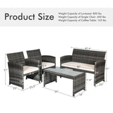 4 Pcs Patio Rattan Furniture Set Top Sofa With Glass Table