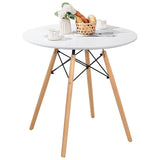 Round Modern Dining Table with Solid Wooden Leg-White