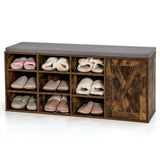 9-cube Adjustable Storage Shoe Bench with Padded Cushion