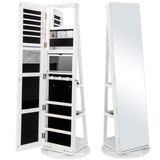360Â° Rotating Mirrored Jewelry Cabinet Armoire 3 Color LED Modes Lockable