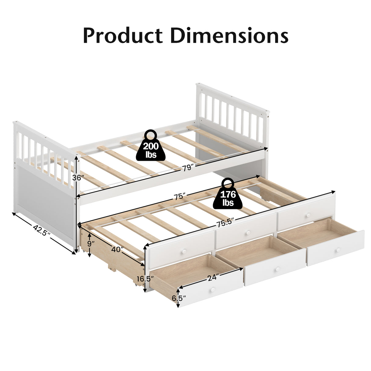 Twin Captainâs Bed with Trundle and 3 Storage Drawers