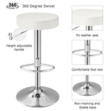 Set of 2 Adjustable Round PU Leather Swivel Barstool with Chrome Footrest
