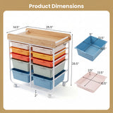 10-Drawer Rolling Cart with Wooden Tabletop and Lockable Wheels for Office
