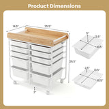 10-Drawer Rolling Cart with Wooden Tabletop and Lockable Wheels for Office