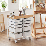 10-Drawer Rolling Cart with Wooden Tabletop and Lockable Wheels for Office