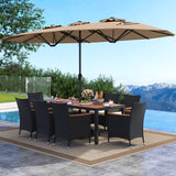 10 Piece Outdoor Dining Set with 15 Feet Double-Sided Twin Umbrella