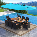 10 Piece Outdoor Dining Set with 15 Feet Double-Sided Twin Umbrella
