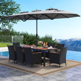 10 Piece Outdoor Patio Dining Set with 15 Feet Double-Sided Twin Umbrella