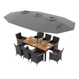 10 Piece Outdoor Patio Dining Set with 15 Feet Double-Sided Twin Umbrella